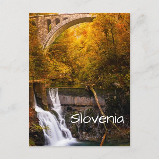 Wasserfall im Canyon der Vintgar-Schlucht im Herbs Postkarte (Vorderseite)