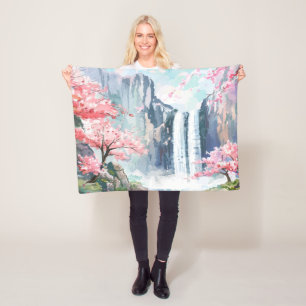 Wasserfall im Frühling Fleecedecke
