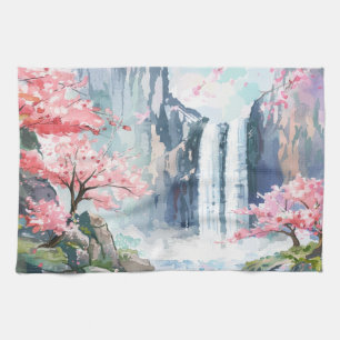 Wasserfall im Frühling Geschirrtuch