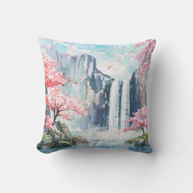 Wasserfall im Frühling Kissen (Vorderseite)