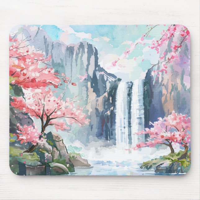 Wasserfall im Frühling Mousepad (Vorne)