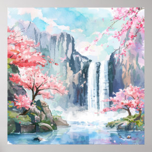 Wasserfall im Frühling Poster