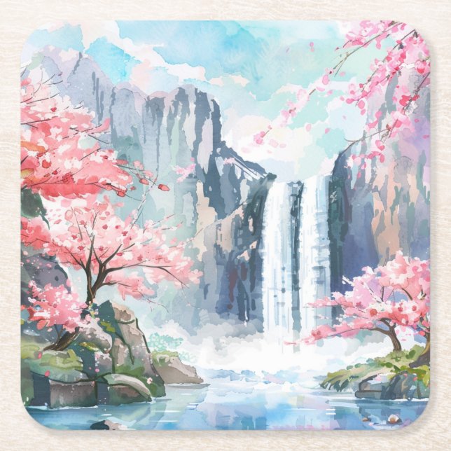 Wasserfall im Frühling Rechteckiger Pappuntersetzer (Vorderseite)