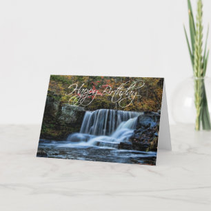 Wasserfall im Herbst - Happy Birthday Card Karte