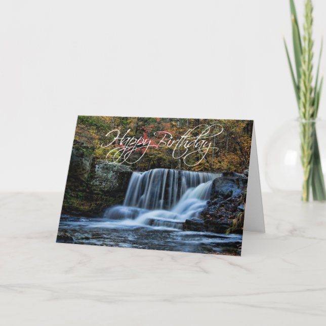 Wasserfall im Herbst - Happy Birthday Card Karte (Vorderseite)