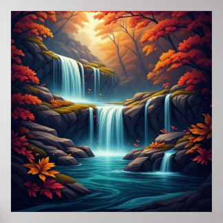Wasserfall im Herbstwald 🍂 Poster