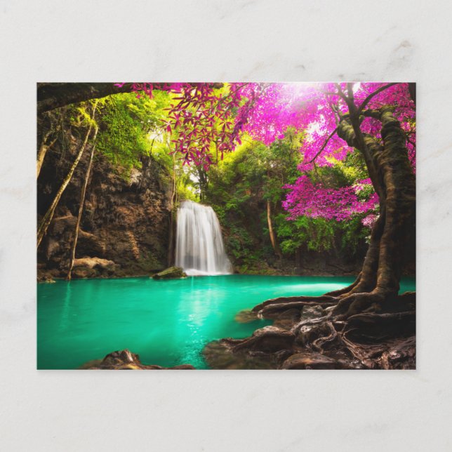 Wasserfall im Herbstwald Postkarte (Vorderseite)