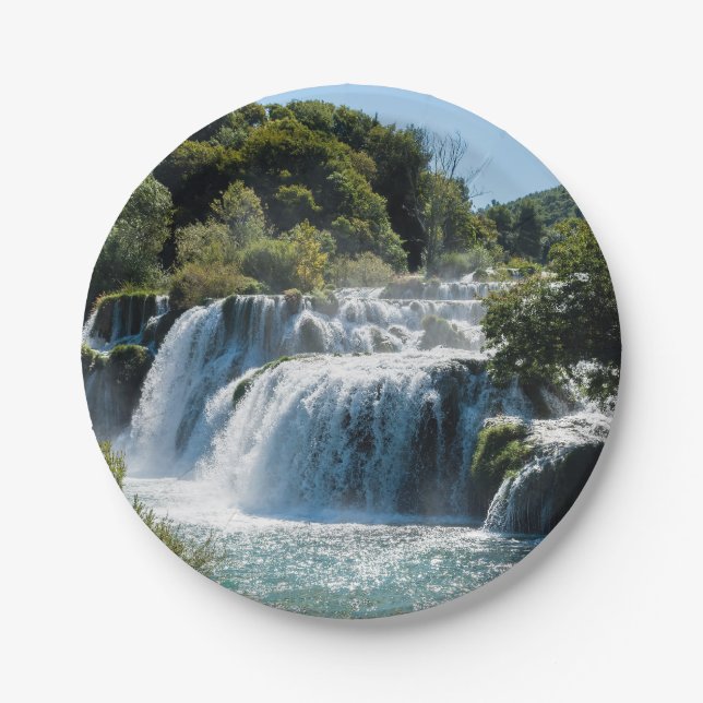 Wasserfall im Krka Nationalpark - Dalmatien, Kroat Pappteller (Vorderseite)