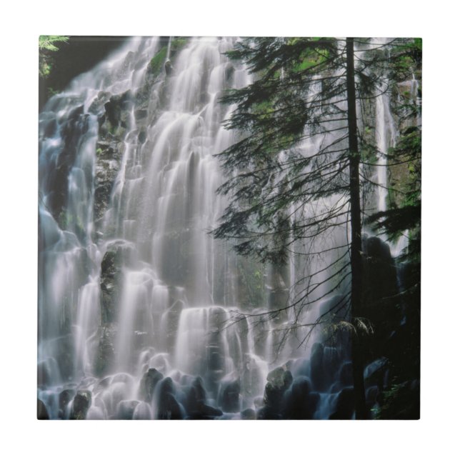 Wasserfall im Wald, Oregon Fliese (Vorderseite)