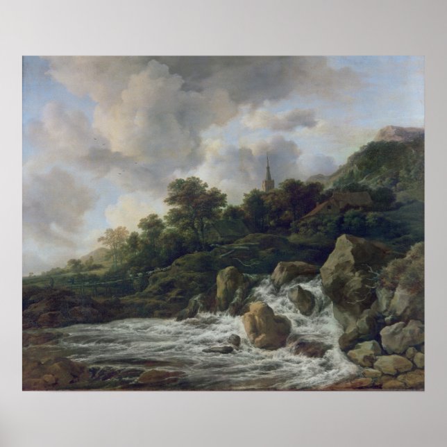 Wasserfall in der Nähe eines Dorfes, 1665-70 Poster (Vorne)