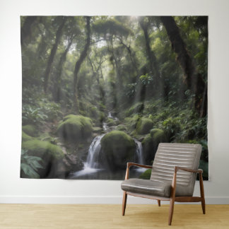 Wasserfall in einem üppigen tropischen Regenwald Wandteppich