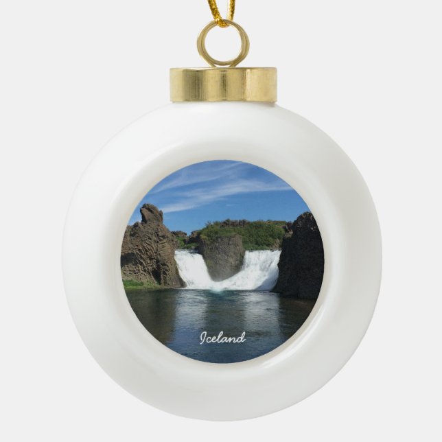 Wasserfall in Island - Keramik Kugel-Ornament (Vorderseite)