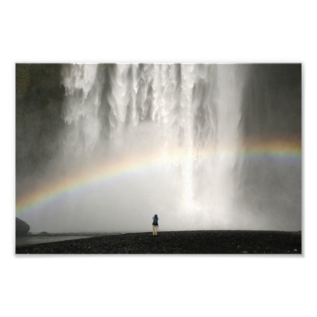 Wasserfall in Island mit einem Regenbogen-Foto Fotodruck (Vorne)