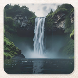 Wasserfall inmitten üppiger Vegetation Rechteckiger Pappuntersetzer