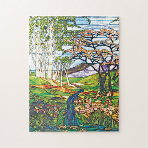 Wasserfall Iris Birke Tiffany Buntglas Vintage Puzzle