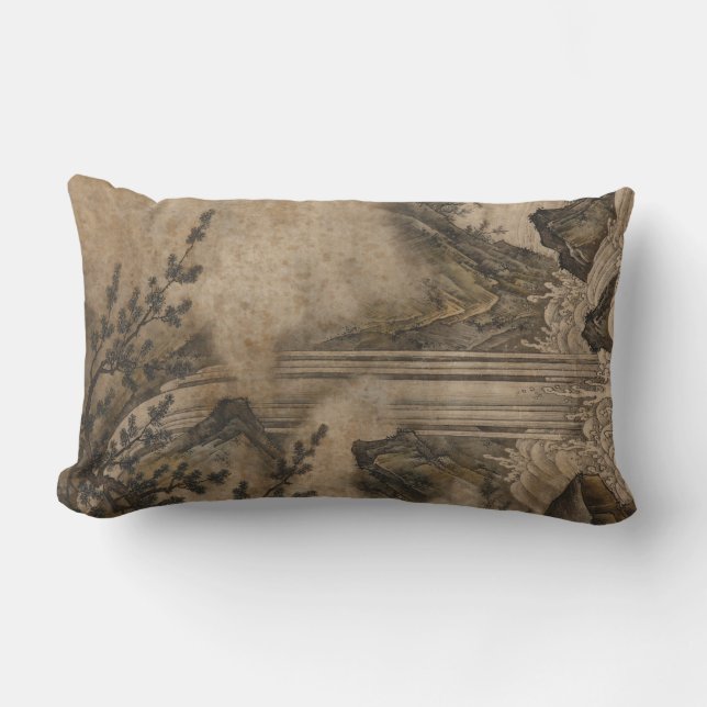 Wasserfall (japanische Landschaftskunst) (Kano Mot Lendenkissen (Vorderseite)