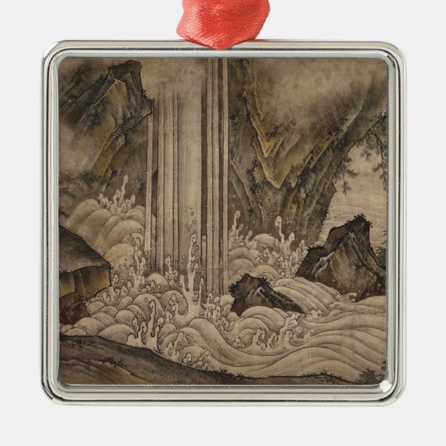 Wasserfall (japanische Landschaftskunst) (Kano Mot Ornament Aus Metall (Vorne)