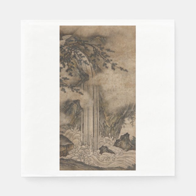Wasserfall (japanische Landschaftskunst) (Kano Mot Serviette (Vorderseite)