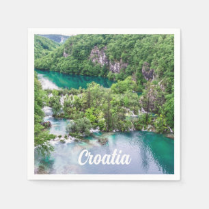 Wasserfall-Kaskade im Park der Plitvice Seen, Kroa Serviette