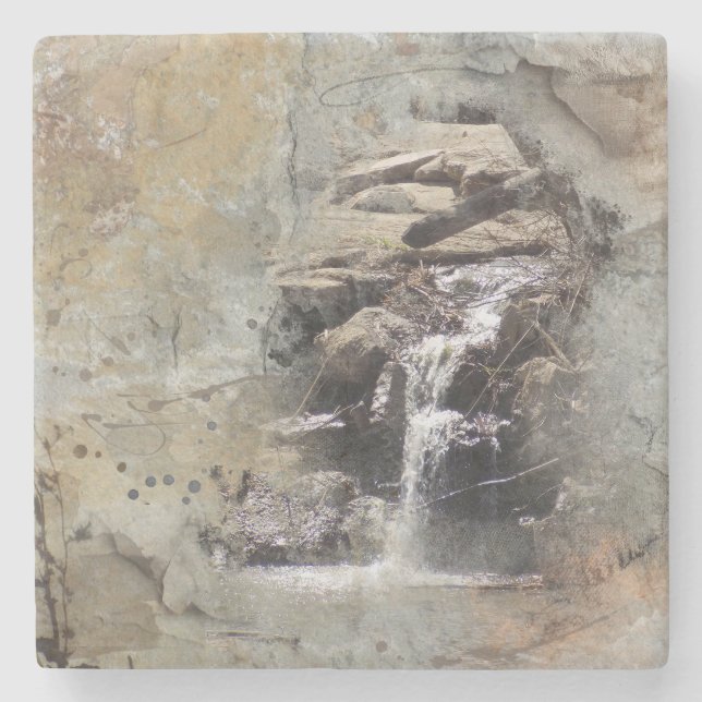 Wasserfall-Kunstwerk aus Felsgestein Steinuntersetzer (Vorderseite)