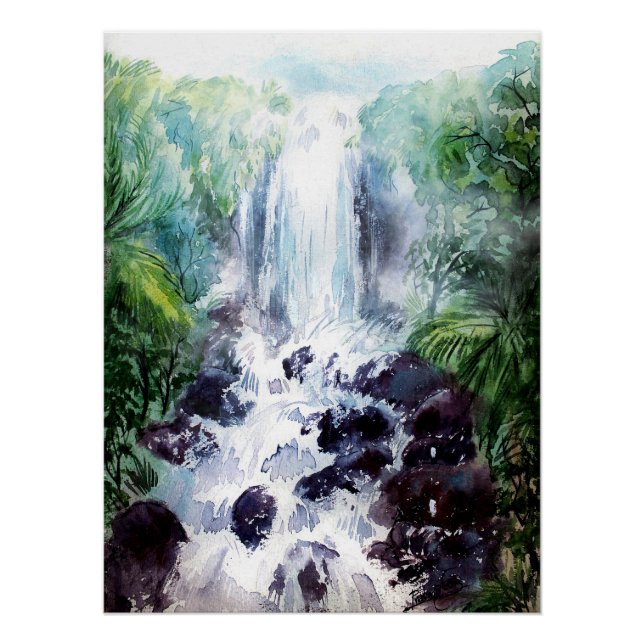 Wasserfall Landschaft Aquarellmauer Dekoration (Vorderseite)
