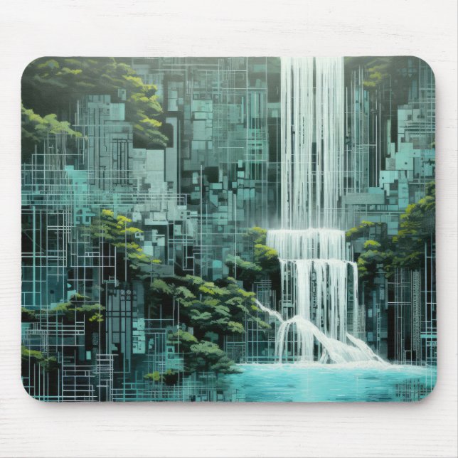 Wasserfall Landschaft Art Deco Mousepad (Vorne)