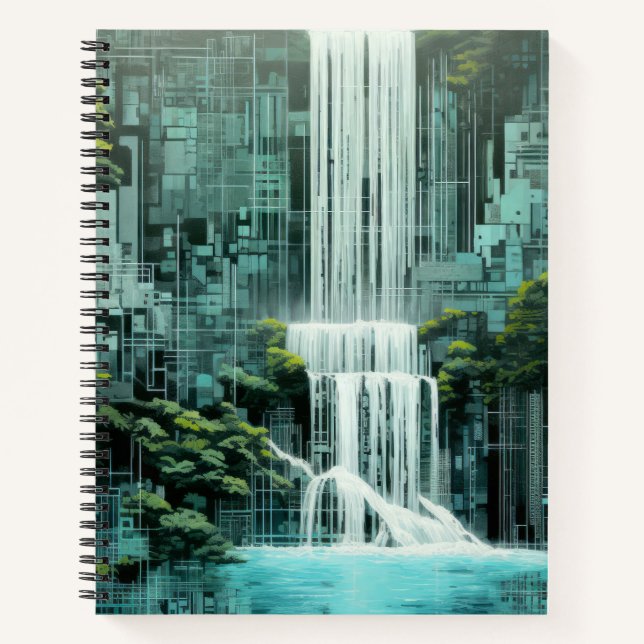 Wasserfall Landschaft Art Deco Notizbuch (Vorderseite)