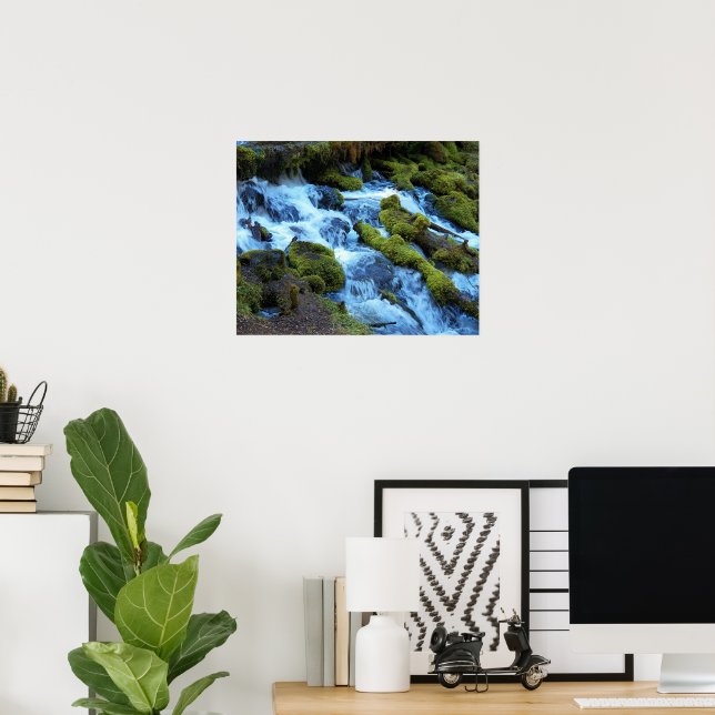 Wasserfall-Landschaft im malerischen Wald Poster (Heimbüro)