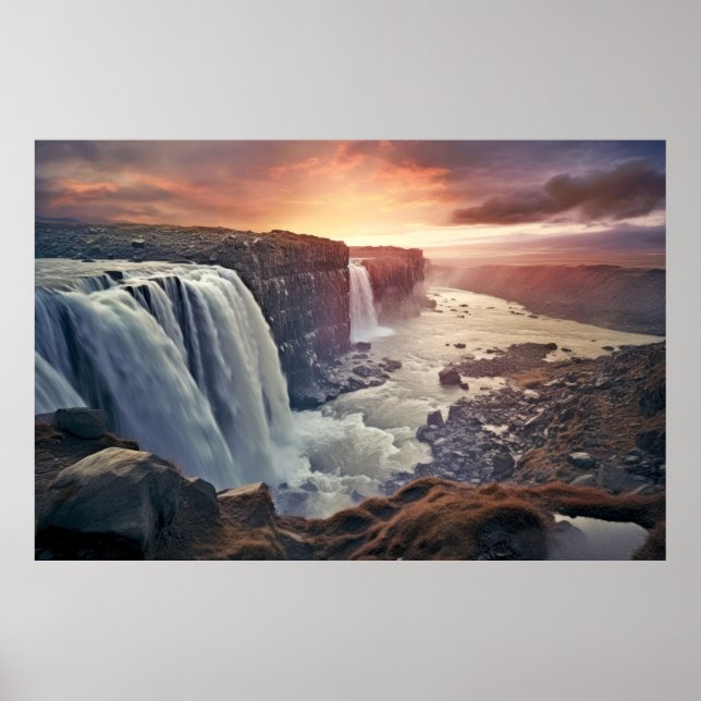 Wasserfall Majestic Schöne Landschaft Poster (Vorne)