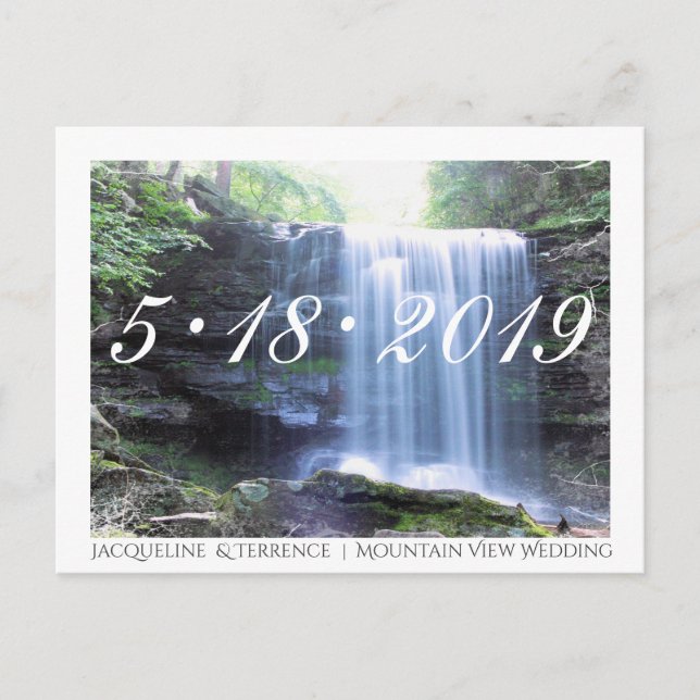 Wasserfall mit Aussicht Save the Date Ankündigungspostkarte (Vorderseite)