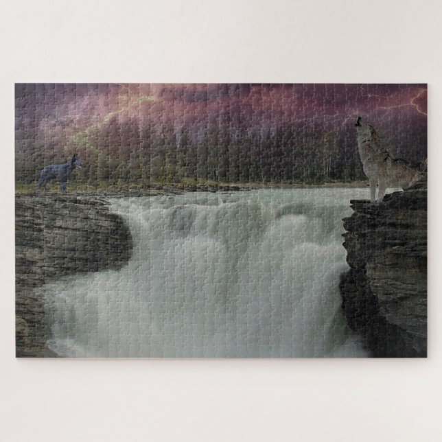 Wasserfall mit Wölfen Puzzle (Horizontal)