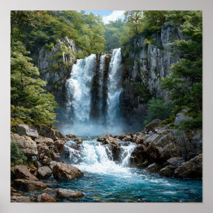 Wasserfall Natur Foto Kunst Landschaft Wald Kaskad Poster