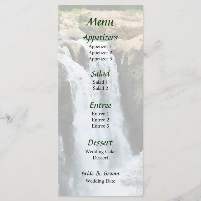 Wasserfall Paterson NJ Wedding Menu Menükarte (Vorderseite)