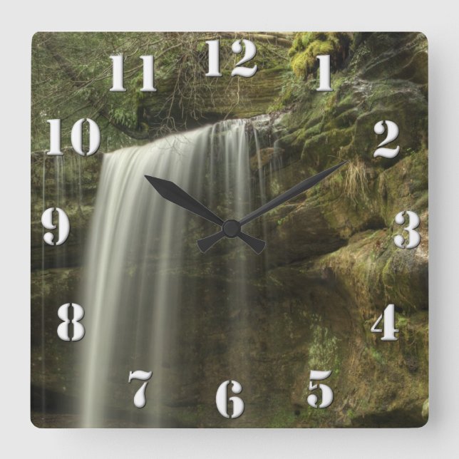 Wasserfall Quadratische Wanduhr (Vorderseite)