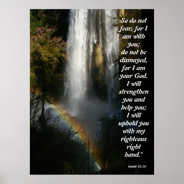 Wasserfall & Regenbogen Isaiah 41:10 Poster (Vorne)