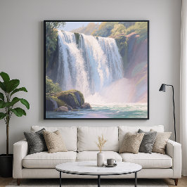 Wasserfall-Teich - Digitale Pastellmalerei Poster