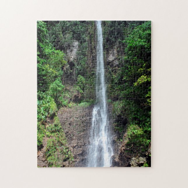 Wasserfall Tropenwald in Dominica. Puzzle (Vertikal)
