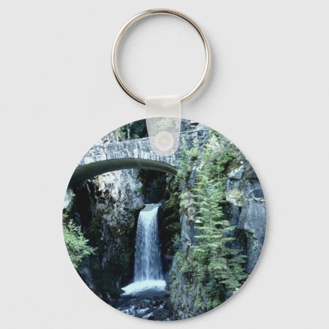 Wasserfall über eine Brücke Wasserfall Schlüsselanhänger (Vorderseite)