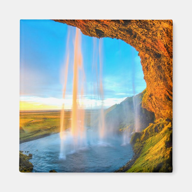 Wasserfall über Felsen Naturfotografie Friedlich Magnet (Vorne)