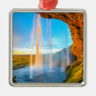 Wasserfall über Felsen Naturfotografie Friedlich Ornament Aus Metall
