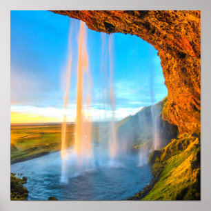 Wasserfall über Felsen Naturfotografie Friedlich Poster