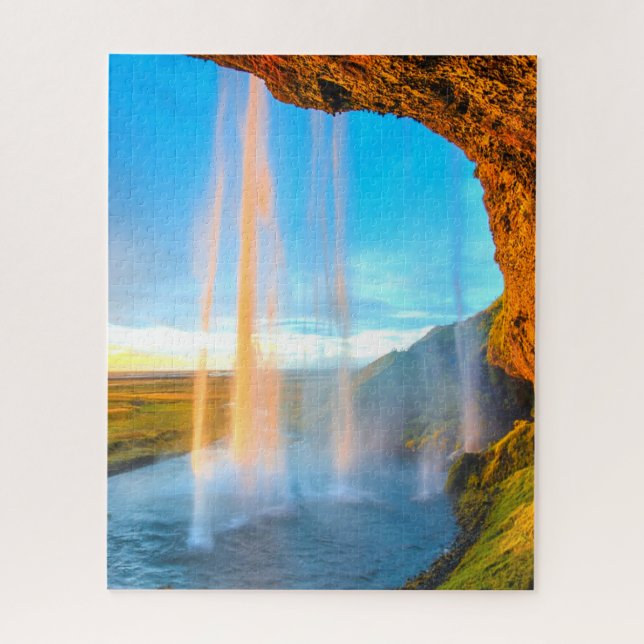 Wasserfall über Felsen Naturfotografie Friedlich Puzzle (Vertikal)