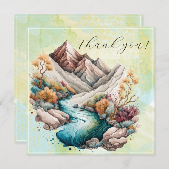 Wasserfall und Gebirge Aquarellbilder Dankeskarte (Vorne/Hinten)