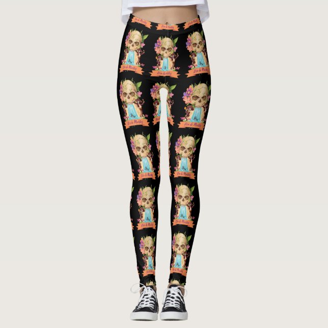 Wasserfall und Mariachi Dia de Muertos Skull Leggings (Vorderseite)