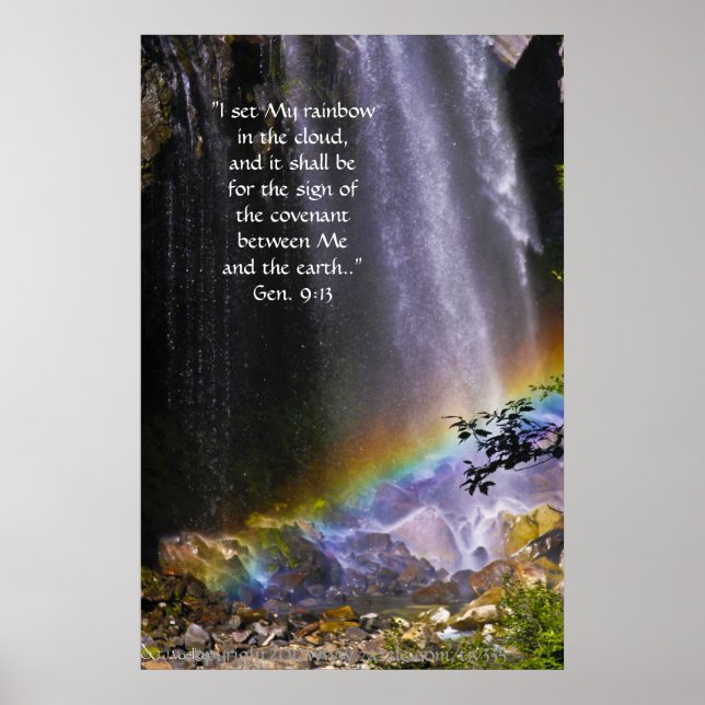 Wasserfall und Regenbogen Druck mit Schrift Verse Poster (Vorne)