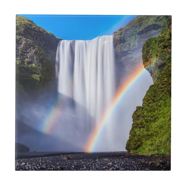 Wasserfall und Regenbogen Fliese (Vorderseite)