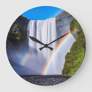 Wasserfall und Regenbogen Große Wanduhr
