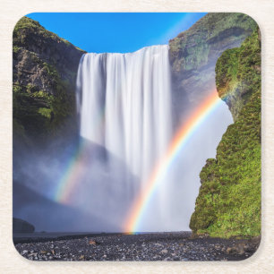 Wasserfall und Regenbogen Rechteckiger Pappuntersetzer