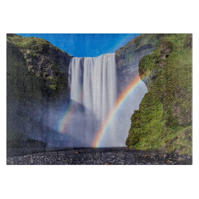 Wasserfall und Regenbogen Schneidebrett (Vorderseite)