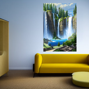Wasserfall und See   AI Art Poster